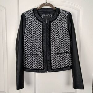 Mossimo Supply Co Black Faux Leather Tweed Zip Up Jacket, Size M